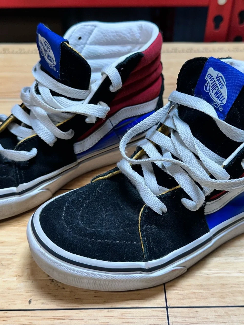 Vans Kids Size 1.5 High-Top Sneakers in Black, Blue, Red